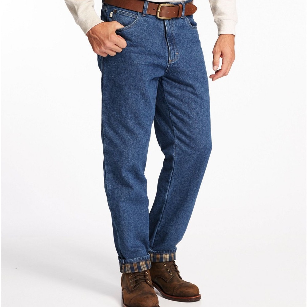 LL Bean Relaxed Fit Flannel Lined Jeans - Picture 1 of 8